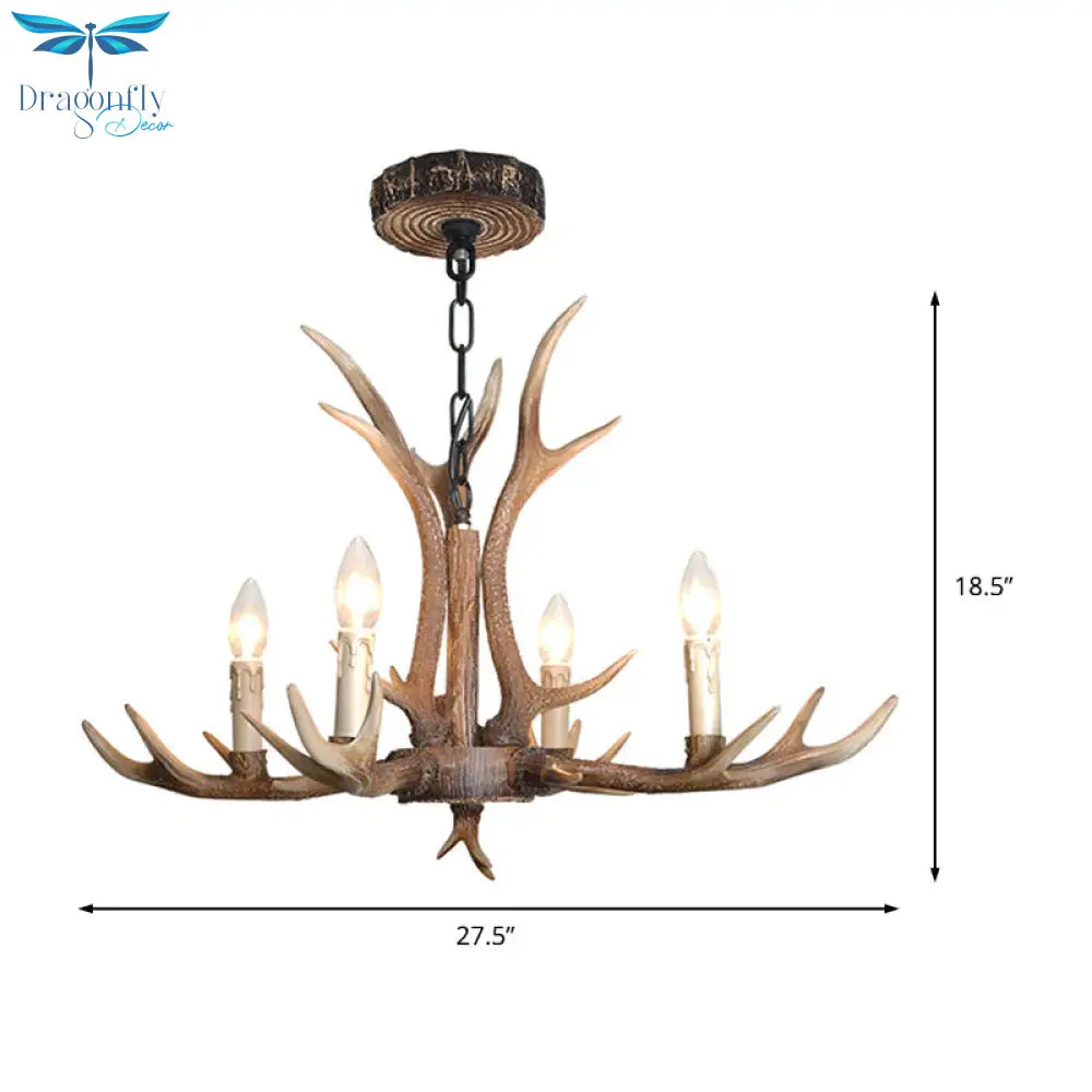 4/6/8 Lights Chandelier Lighting Fixture Rustic Candle Resin Hanging Light In Brown For Living Room