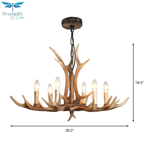 4/6/8 Lights Chandelier Lighting Fixture Rustic Candle Resin Hanging Light In Brown For Living Room