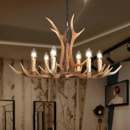 4/6/8 Lights Chandelier Lighting Fixture Rustic Candle Resin Hanging Light In Brown For Living Room