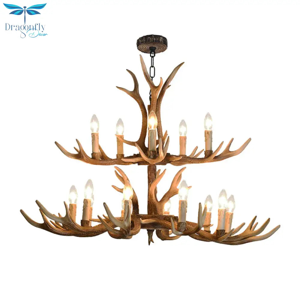 4/6/8 Lights Chandelier Lighting Fixture Rustic Candle Resin Hanging Light In Brown For Living Room