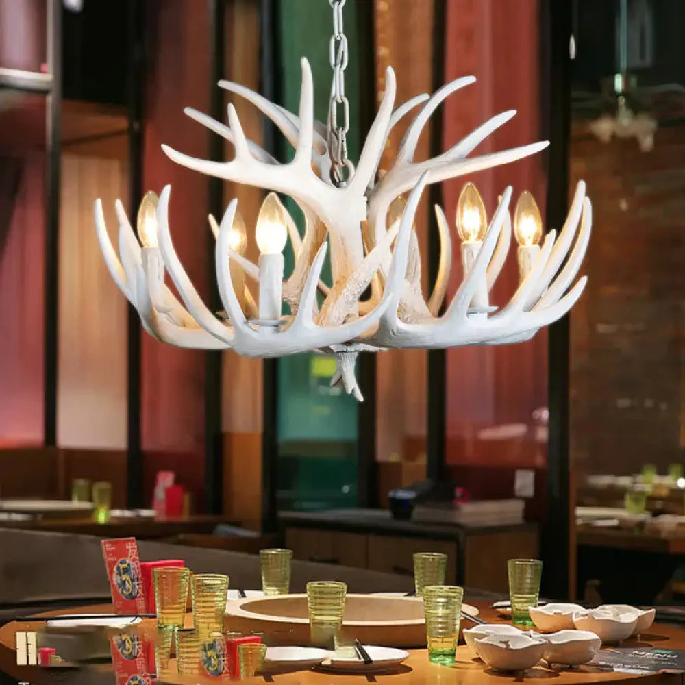 4/6/9 Lights Chandelier Lighting Fixture Rural Candle Resin Ceiling Suspension Lamp In White For