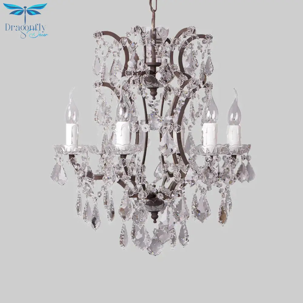 4/6 Heads Chandelier Pendant Light Traditional Scroll Arm Crystal Hanging Lamp Kit In White