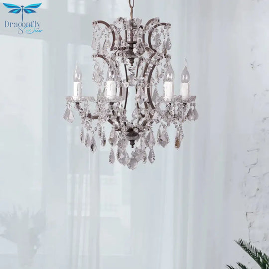 4/6 Heads Chandelier Pendant Light Traditional Scroll Arm Crystal Hanging Lamp Kit In White
