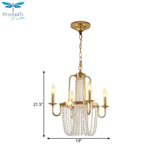 4/6 Lights Chandelier Light Minimalism Candlestick Crystal Hanging Lamp Kit In Gold For Bedroom