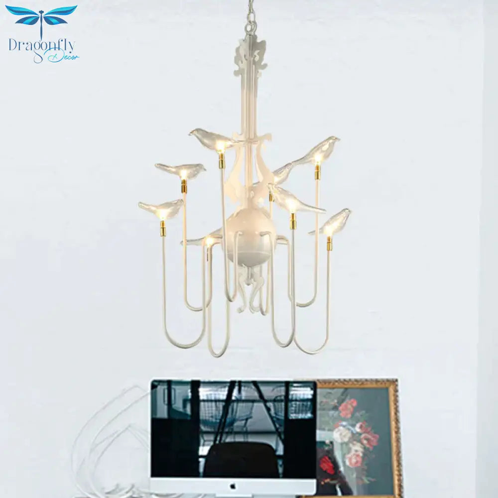 4/8/12 - Light Iron Chandelier Light Antique Black/White Swooping Armed Ceiling Fixture With Clear