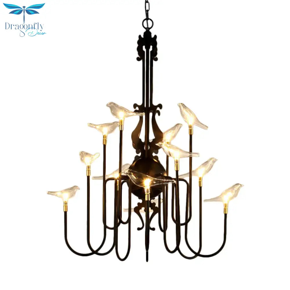4/8/12 - Light Iron Chandelier Light Antique Black/White Swooping Armed Ceiling Fixture With Clear