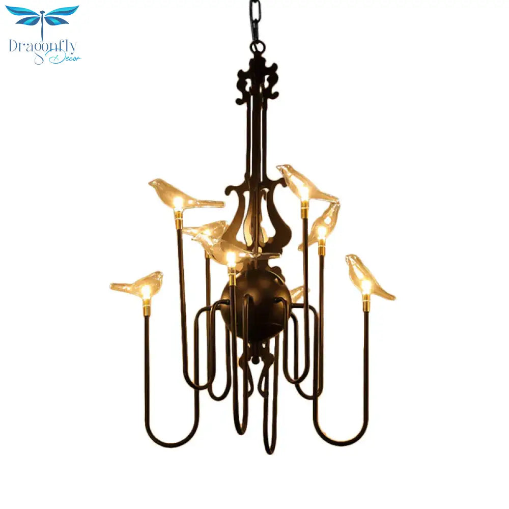 4/8/12 - Light Iron Chandelier Light Antique Black/White Swooping Armed Ceiling Fixture With Clear