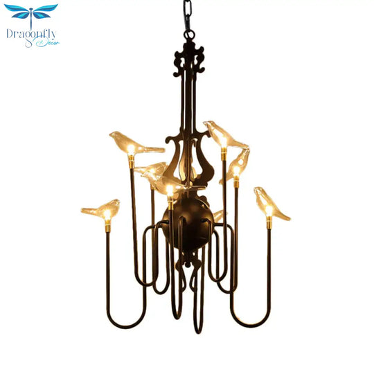 4/8/12 - Light Iron Chandelier Light Antique Black/White Swooping Armed Ceiling Fixture With Clear