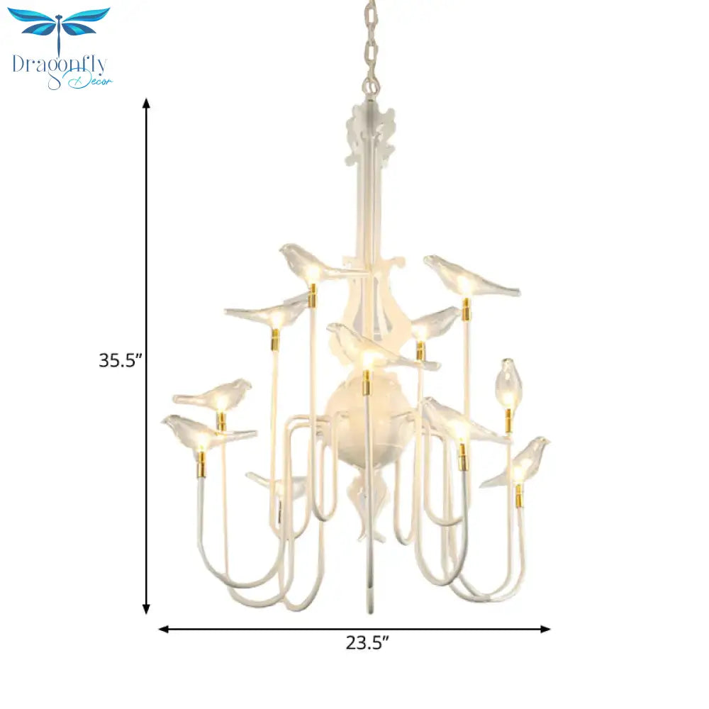 4/8/12 - Light Iron Chandelier Light Antique Black/White Swooping Armed Ceiling Fixture With Clear