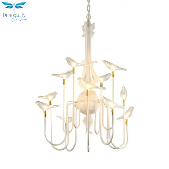 4/8/12 - Light Iron Chandelier Light Antique Black/White Swooping Armed Ceiling Fixture With Clear