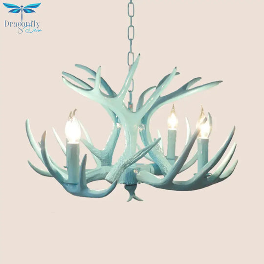 4/8 Heads Branch Chandelier Lighting Cottage Blue Resin Hanging Ceiling Lamp For Living Room
