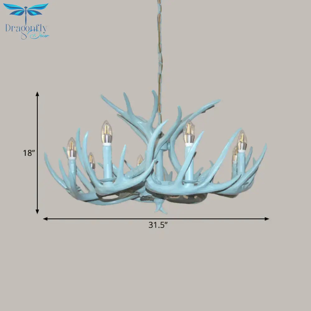 4/8 Heads Branch Chandelier Lighting Cottage Blue Resin Hanging Ceiling Lamp For Living Room