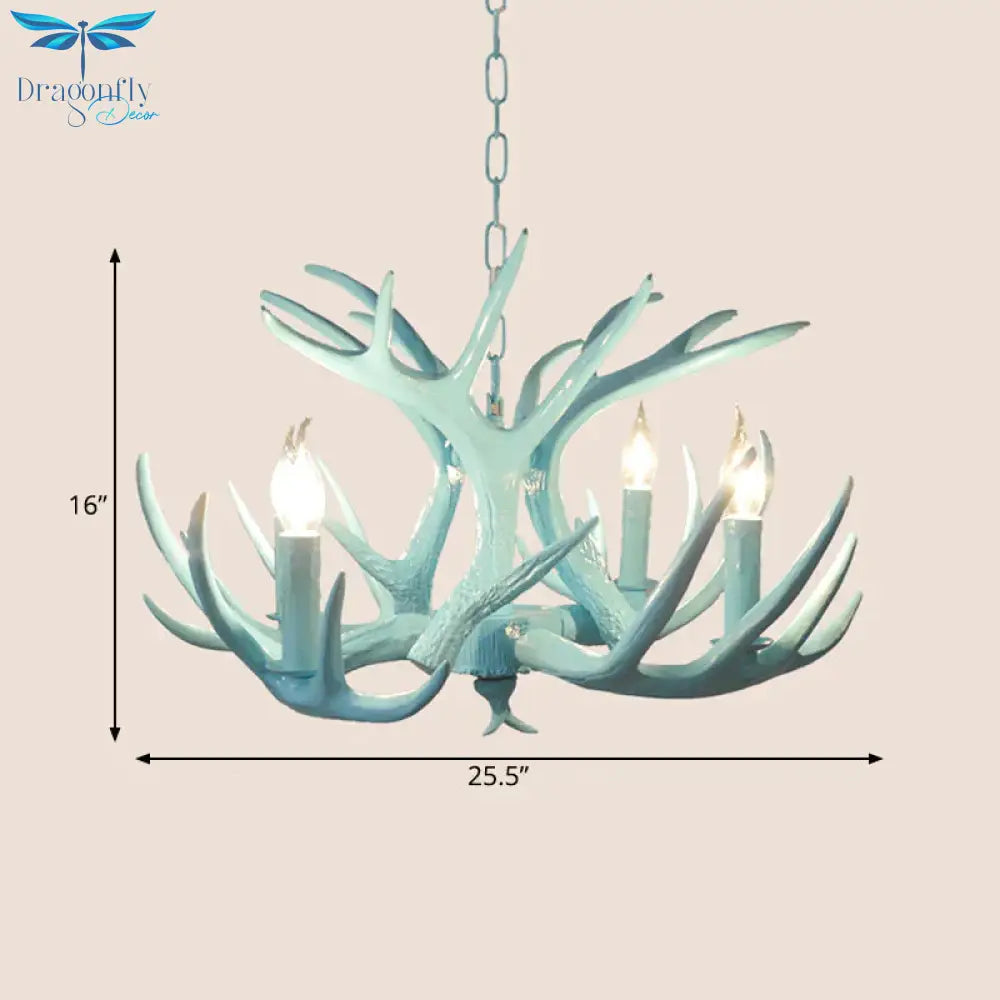 4/8 Heads Branch Chandelier Lighting Cottage Blue Resin Hanging Ceiling Lamp For Living Room