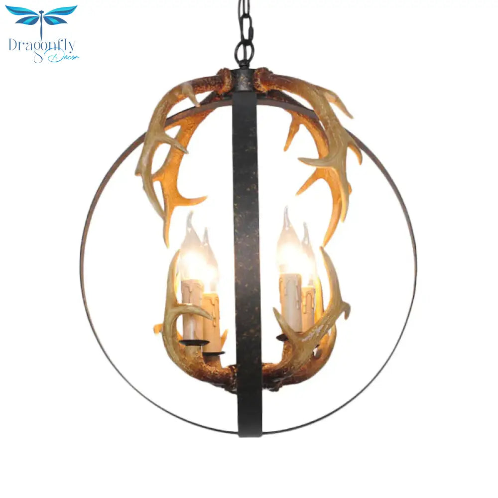 4/8 Lights Chandelier Lighting Fixture Loft Spherical Metal Ceiling Suspension Lamp In Black For