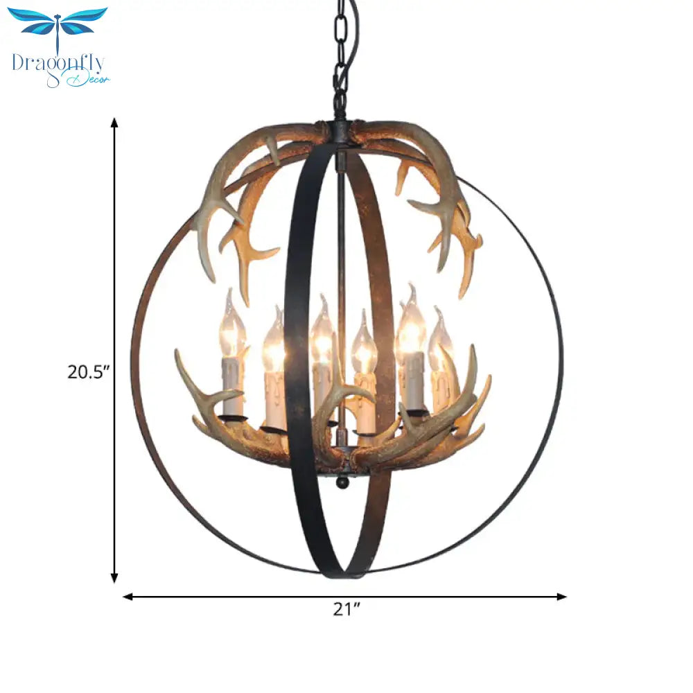 4/8 Lights Chandelier Lighting Fixture Loft Spherical Metal Ceiling Suspension Lamp In Black For