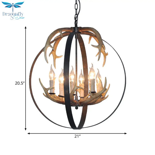 4/8 Lights Chandelier Lighting Fixture Loft Spherical Metal Ceiling Suspension Lamp In Black For