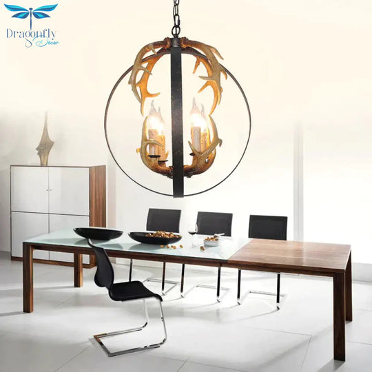 4/8 Lights Chandelier Lighting Fixture Loft Spherical Metal Ceiling Suspension Lamp In Black For