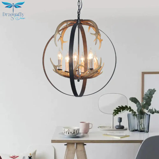 4/8 Lights Chandelier Lighting Fixture Loft Spherical Metal Ceiling Suspension Lamp In Black For