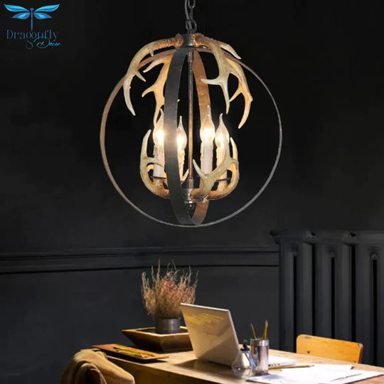 4/8 Lights Chandelier Lighting Fixture Loft Spherical Metal Ceiling Suspension Lamp In Black For