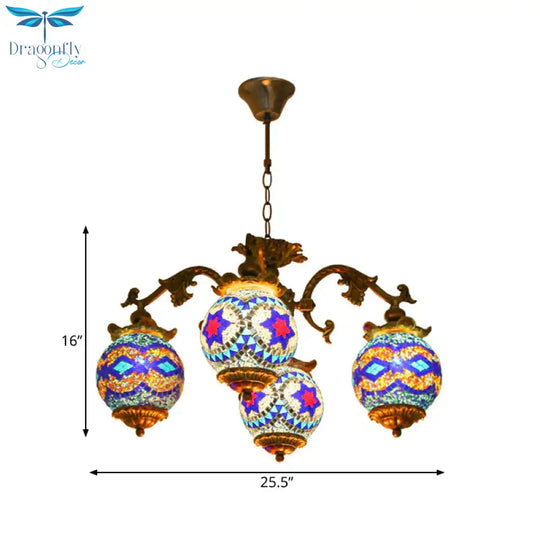 4/9/13 Bulbs Chandelier Lighting Traditional Radial Stained Glass Ceiling Hang Fixture In Brass