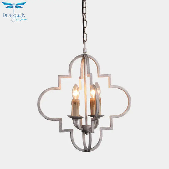 4 Bulbs Candle Ceiling Chandelier Rustic Wood Suspended Lighting Fixture In Distressed White