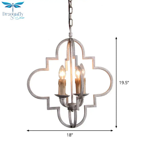 4 Bulbs Candle Ceiling Chandelier Rustic Wood Suspended Lighting Fixture In Distressed White
