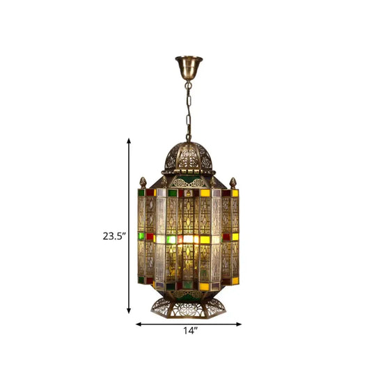4 Bulbs Lantern Hanging Chandelier Arab Brass Metal Suspension Pendant Light For Restaurant
