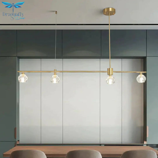 4 Bulbs Led Crystal Hanging Chandelier Traditional Gold Polygon/Globe/Square Restaurant Pendant