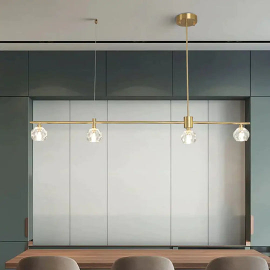 4 Bulbs Led Crystal Hanging Chandelier Traditional Gold Polygon/Globe/Square Restaurant Pendant