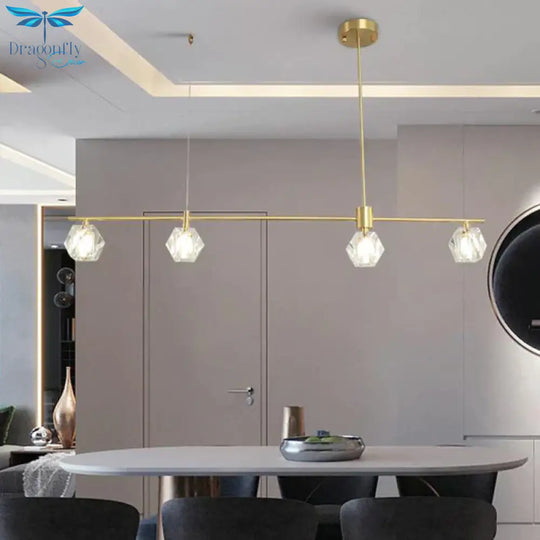 4 Bulbs Led Crystal Hanging Chandelier Traditional Gold Polygon/Globe/Square Restaurant Pendant