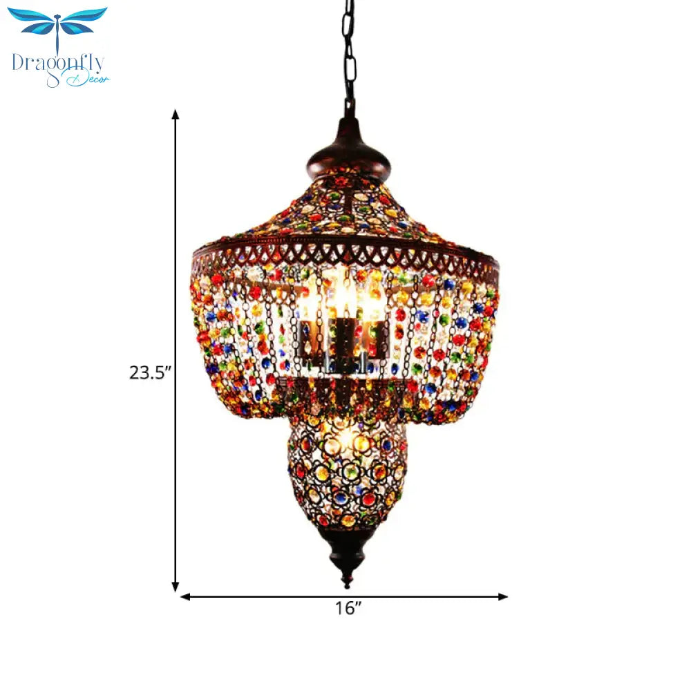 4 Bulbs Metal Chandelier Pendant Light Bohemian Bronze Lantern Dining Room Suspension Lighting