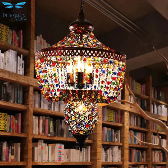 4 Bulbs Metal Chandelier Pendant Light Bohemian Bronze Lantern Dining Room Suspension Lighting