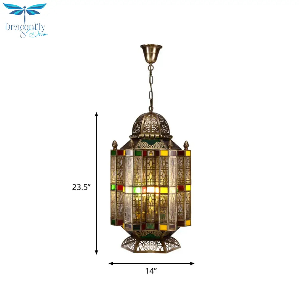 4 Bulbs Metallic Pendant Chandelier Rustic Brass Lantern Shade Dining Room Pendulum Light