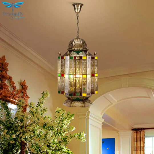 4 Bulbs Metallic Pendant Chandelier Rustic Brass Lantern Shade Dining Room Pendulum Light