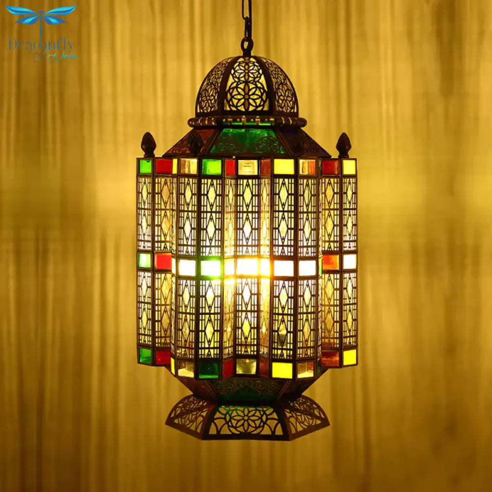 4 Bulbs Metallic Pendant Chandelier Rustic Brass Lantern Shade Dining Room Pendulum Light