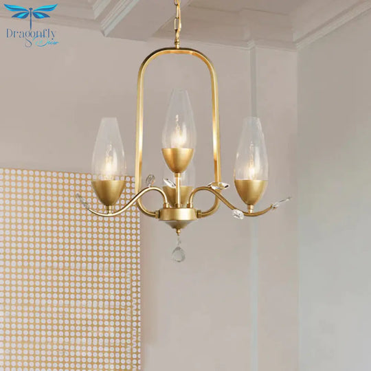 4 Bulbs Torpedo Pendant Chandelier Traditional Gold Crystal Suspended Lighting Fixture