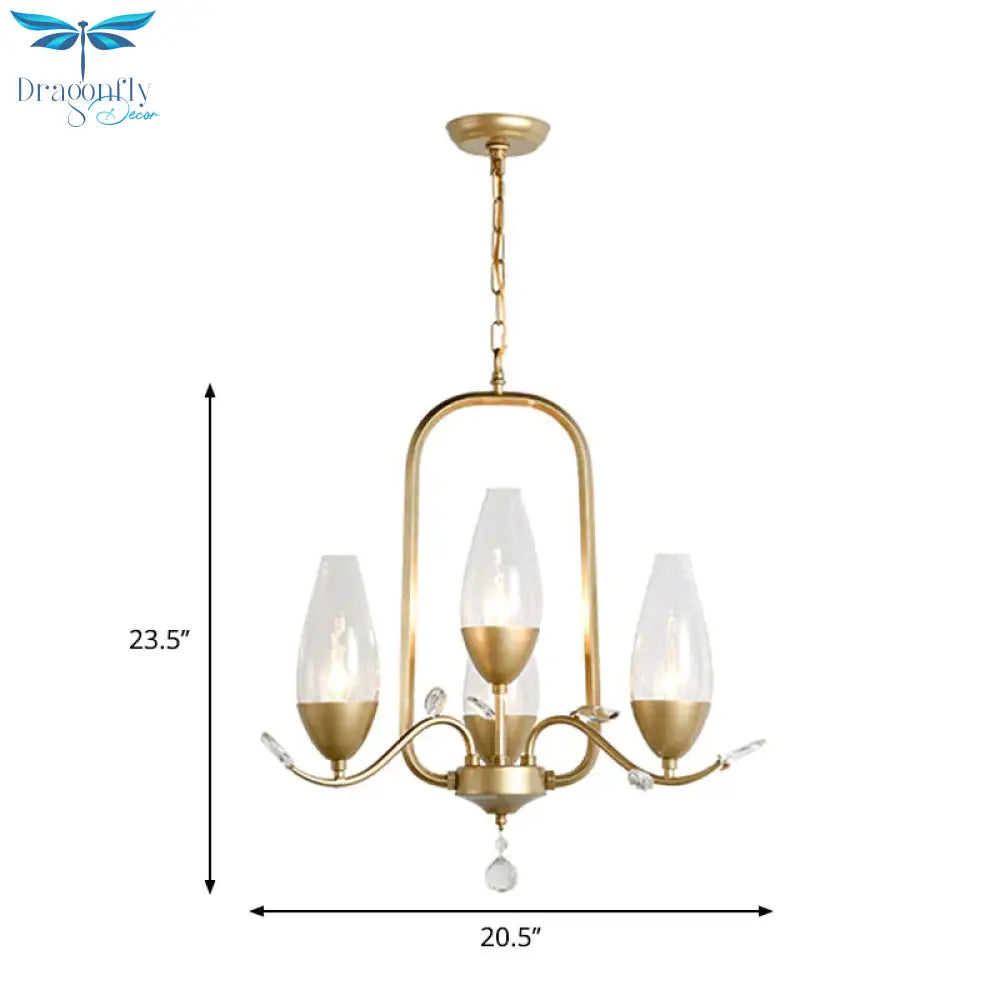 4 Bulbs Torpedo Pendant Chandelier Traditional Gold Crystal Suspended Lighting Fixture