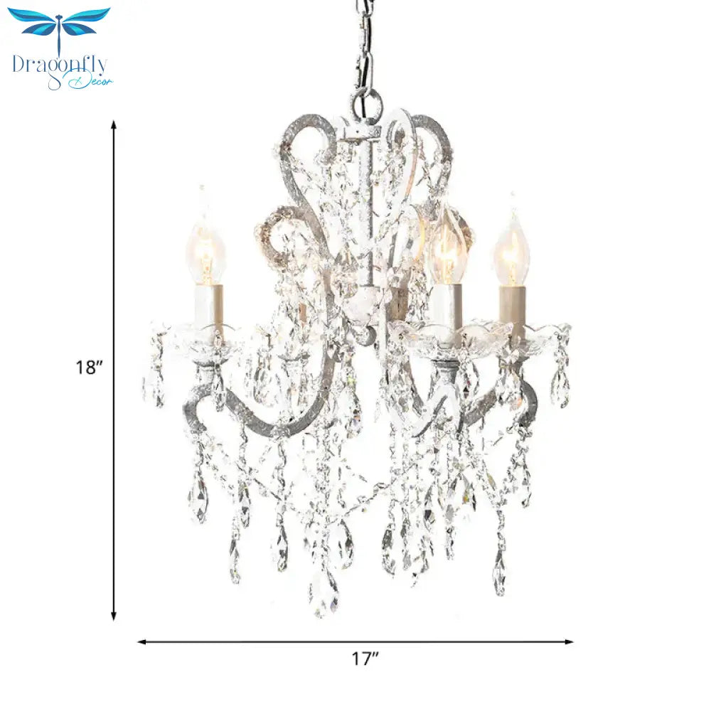 4 Heads Chandelier French Country Living Room Ceiling Suspension Lamp With Candelabrum Crystal