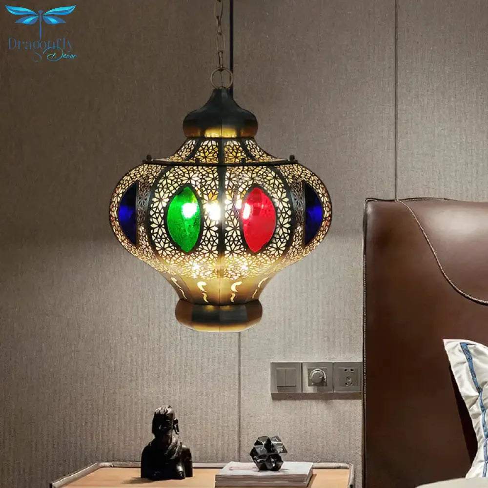 4 Heads Pendant Lighting Mediterranean Restaurant Ceiling Chandelier With Crown White/Red Glass