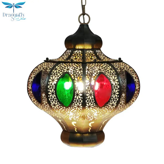 4 Heads Pendant Lighting Mediterranean Restaurant Ceiling Chandelier With Crown White/Red Glass