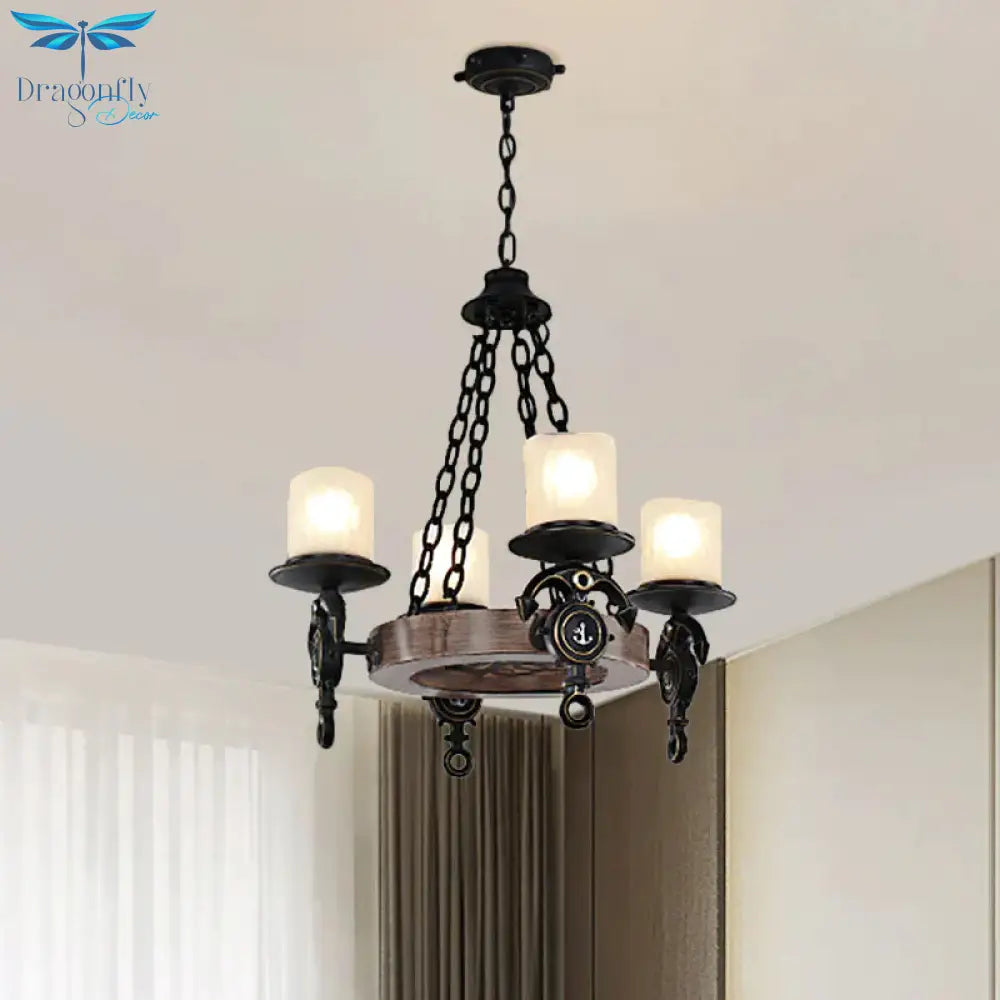 4 Lights Bedroom Pendant Lighting Nautical Blue/Black Chandelier Lamp With Cylinder Dimpled Glass