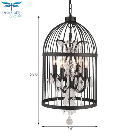 4 Lights Birdcage Chandelier Lighting Rustic Black Metal Pendant Light Fixture For Dining Room