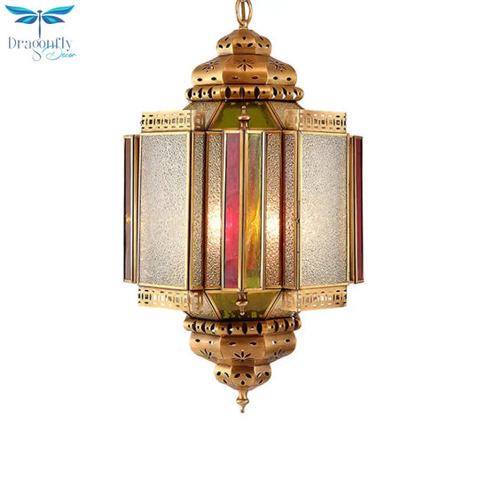 4 Lights Ceiling Chandelier Classic Porch Hanging Lamp With Lantern Frosted Glass Shade In Brass