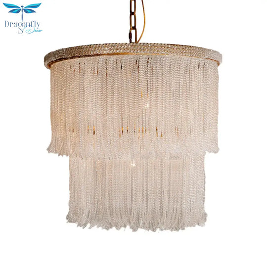 4 Lights Chandelier Light Fixture Rustic Tiered Crystal Hanging Lamp Kit In White For Bedroom
