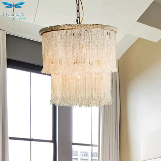 4 Lights Chandelier Light Fixture Rustic Tiered Crystal Hanging Lamp Kit In White For Bedroom