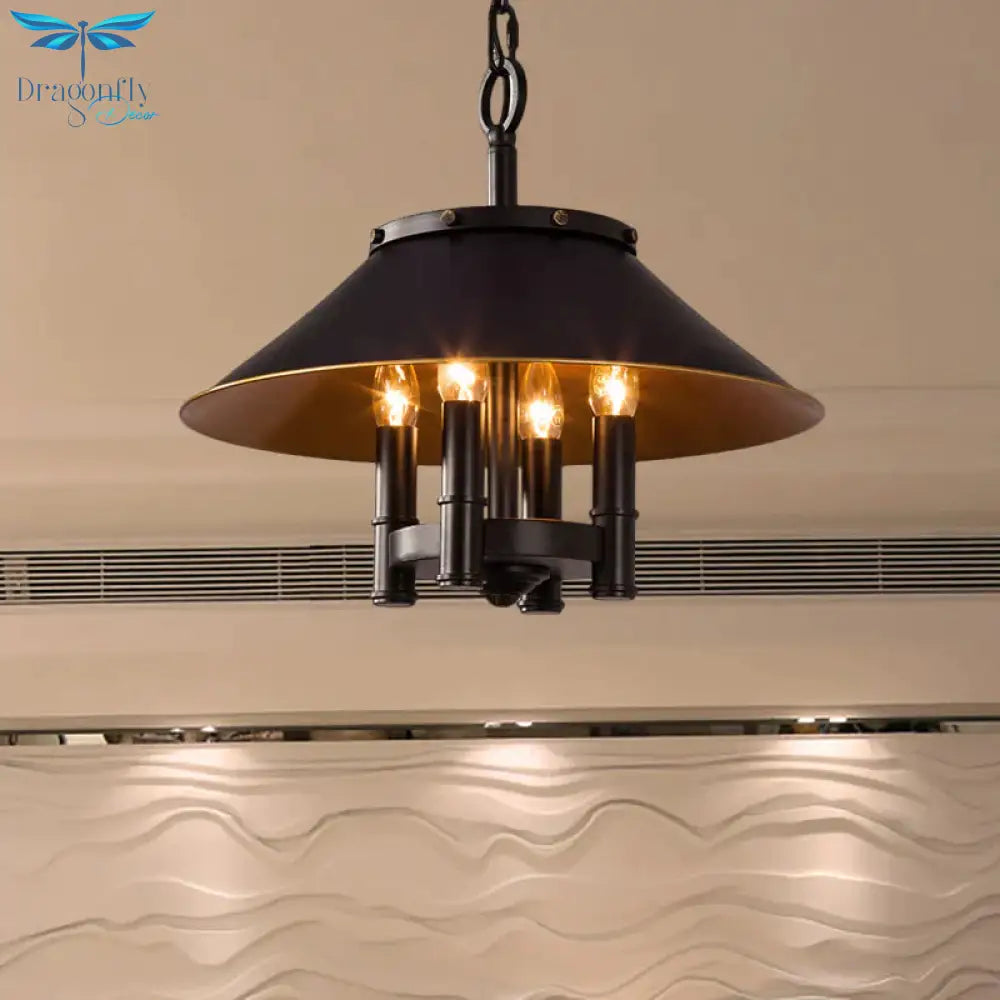 4 Lights Chandelier Lighting With Conic Shade Metallic Farmhouse Style Dining Room Hanging Lamp In