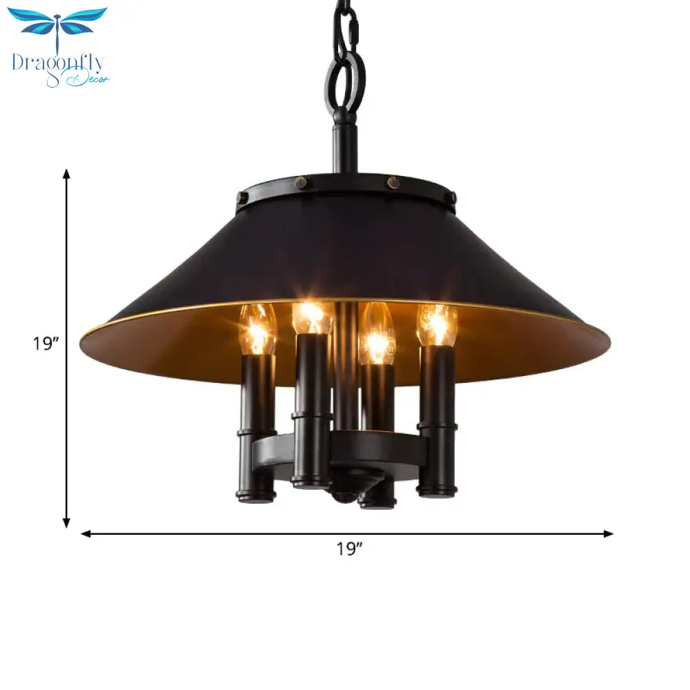 4 Lights Chandelier Lighting With Conic Shade Metallic Farmhouse Style Dining Room Hanging Lamp In