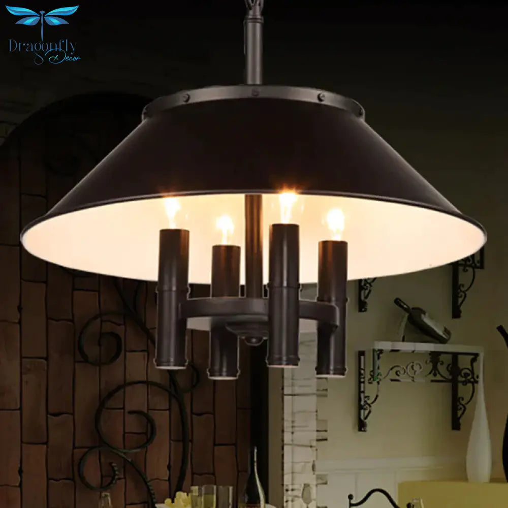 4 Lights Chandelier Lighting With Conic Shade Metallic Farmhouse Style Dining Room Hanging Lamp In