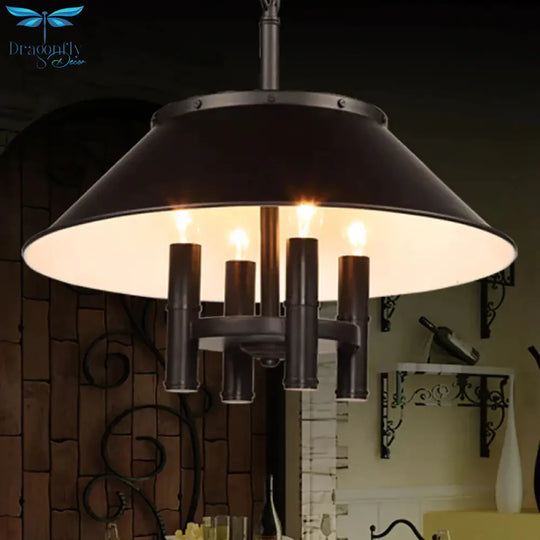 4 Lights Chandelier Lighting With Conic Shade Metallic Farmhouse Style Dining Room Hanging Lamp In