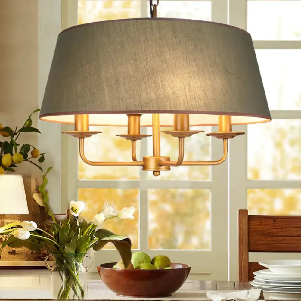 4 Lights Living Room Hanging Chandelier Contemporary Green/White Pendant Light Fixture With Drum